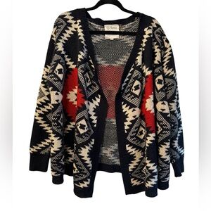 Ci Sono Black and Red Patterned Women's Waterfall Front Sweater